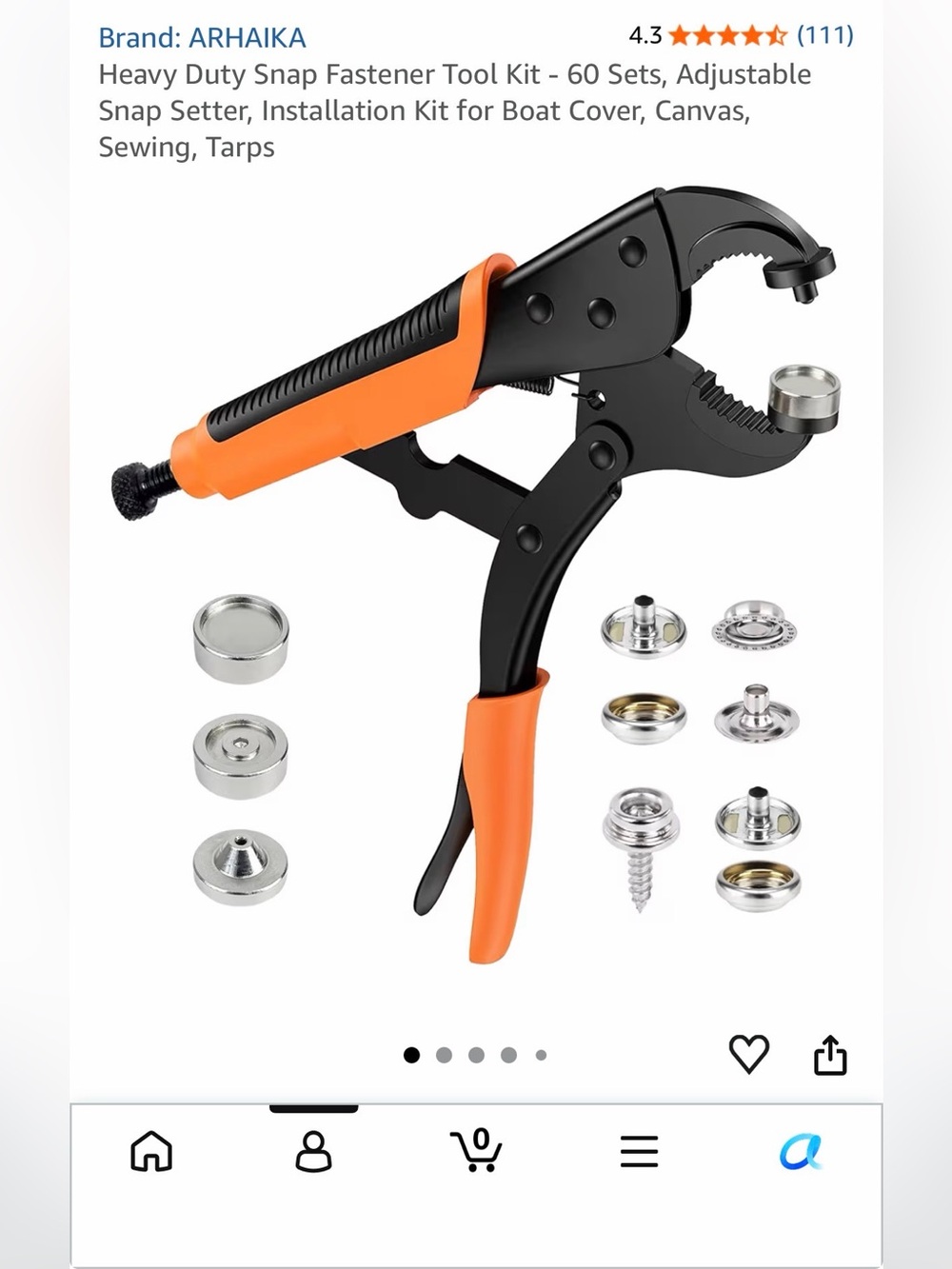 Orange and Black Heavy Duty Snap Fastener Pliers Kit